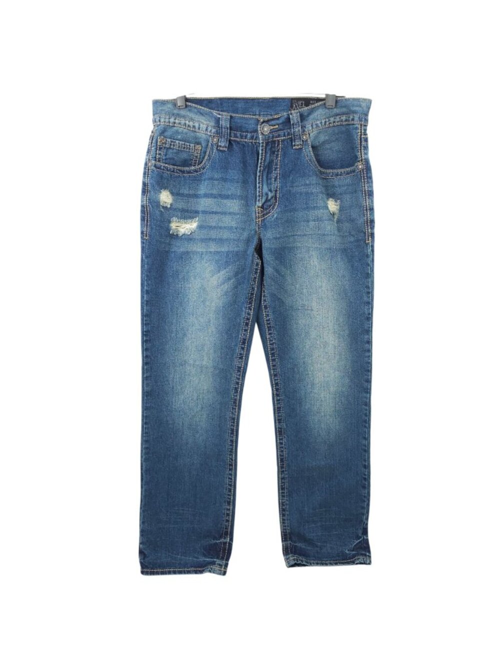 TK Axel Mens Jeans 34x33 Relaxed Straight Leg READ Denim Distressed Ripped Fade